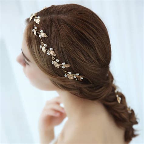 Gold Leaf Pearl Bridal Hair Vinebridal Accessorieswedding Accessories