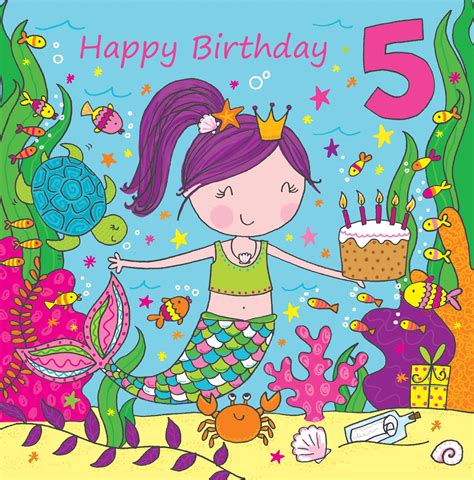 Buy Twizler 5th Birthday Card For Girl With Cute Mermaid And Glitter