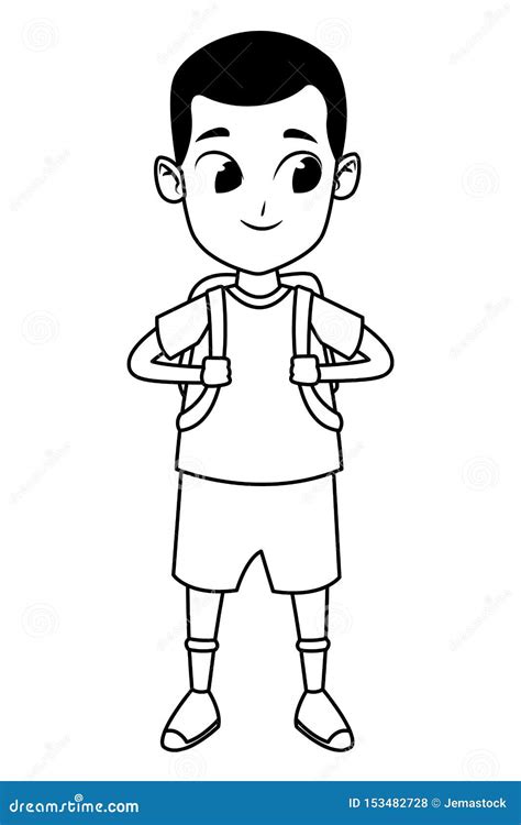 Adorable Cute Young Boy Cartoon In Black And White Stock Vector