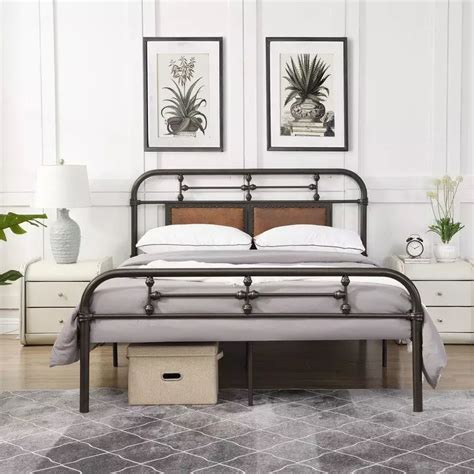 Metal Bed Frame With Headboard Soft Padding High Quality Vigshome