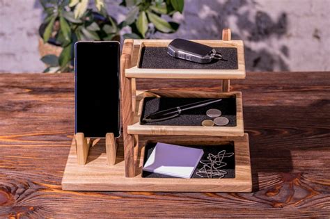 Personalized Wood Organizer For Phone Wood Desk Office Tidy Etsy