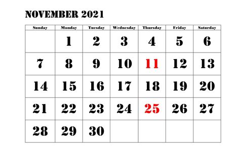 Free November 2021 Calendar Printable Blank Templates