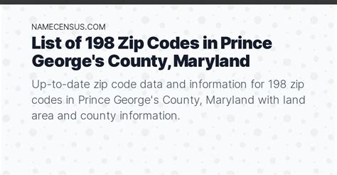 Prince Georges County Zip Codes List Of 198 Zip Codes In Prince
