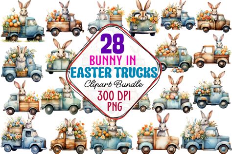 Bunny In Easter Trucks Clipart Bundle Graphic By Craftart · Creative