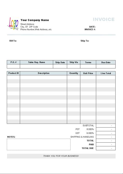 General Sales Invoice Template Invoice Manager For Excel