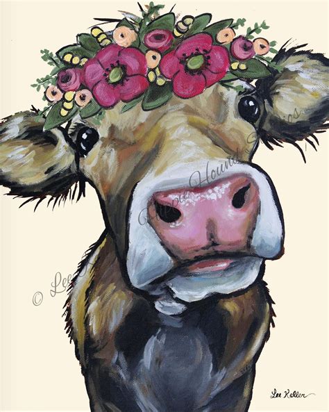 Cow Art Print From Original Canvas Cow Painting Cow With Flower Crown