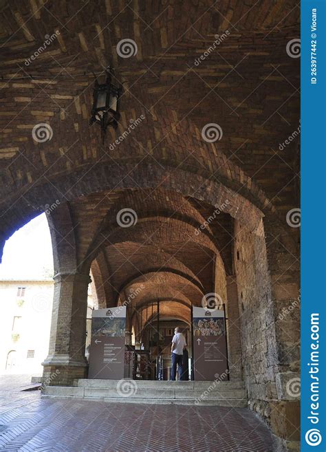 palazzo comunale building courtyard from the medieval san gimignano hilltop town tuscany region