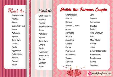 Enter your names for cute nickname suggestions! Match the Famous Couple, Free Printable Game