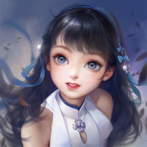 Wallpaper Digital Art Artwork Weiyao Wang Fantasy Girl Blue Eyes