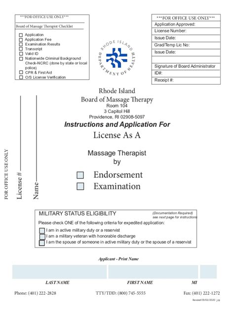 Ri Application For License As A Massage Therapist 2020 2021 Fill And