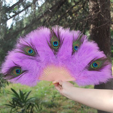 New Design Peacock Feather Hand Fans Black Marabou Fluffy Etsy