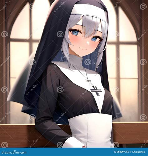 Cute Anime Manga Girl Dressed In A Nun Outfit Generative Ai Stock Illustration Illustration