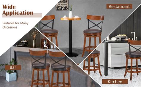 Set Of 2 Bar Stools 360 Degree Swivel Dining Bar Chairs With Rubber