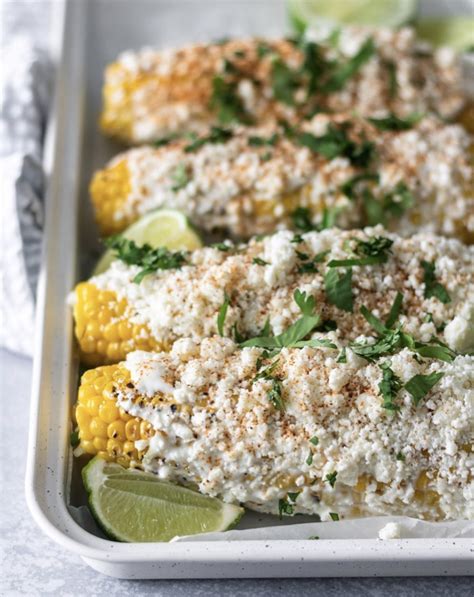 Elote Mexican Street Corn With Crema And Cotija Cheese By