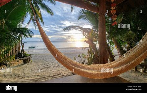 Philippines Hammock On The Beach Sunset Stock Photo Alamy