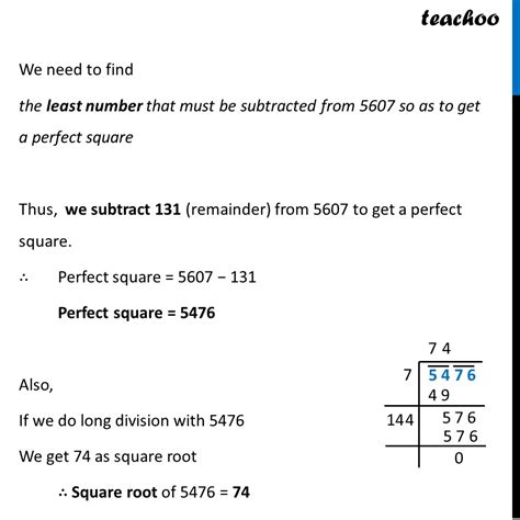 Example 10 Find The Least Number That Must Be Subtracted From 5607