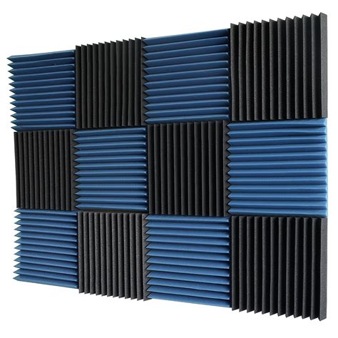24 Black And Blue Pack Acoustic Foam Tiles Wall Record Studio Soundproof