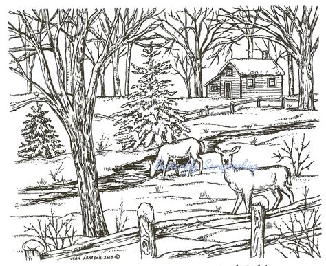 Send to a friend more free coloring pages. Winter Deer Cabin Scene Wood Mounted Rubber Stamp ...