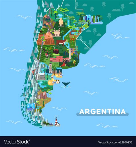 Landmarks Or Sightseeing Places On Argentina Map Vector Image
