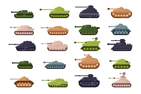 Conjunto De Tanques Em Estilo Cartoon Veículos Militares Em Cores