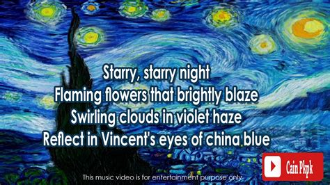 Vincent Starry Starry Night Lyrics Don Mclean Youtube