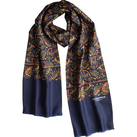 Navy Chasing Paisley Silk Scarf Mens Country Clothing Cordings