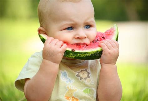 Little Baby Eating Watermelon Stock Photo Image Of Caucasian