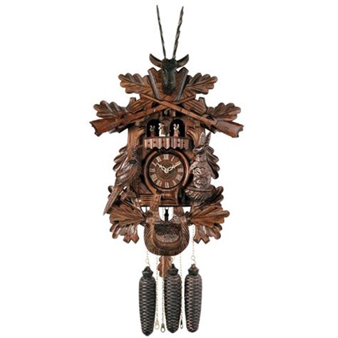 Eight Day Musical Hunters Cuckoo Clock With Dancers Hand Carved Live