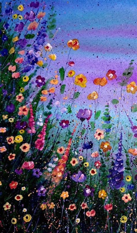 Original Flower Painting Mixed Media Wild Flowers Abstract Etsy