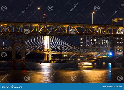 Night Portland Bridges Across The Willamette River Stock Image Image