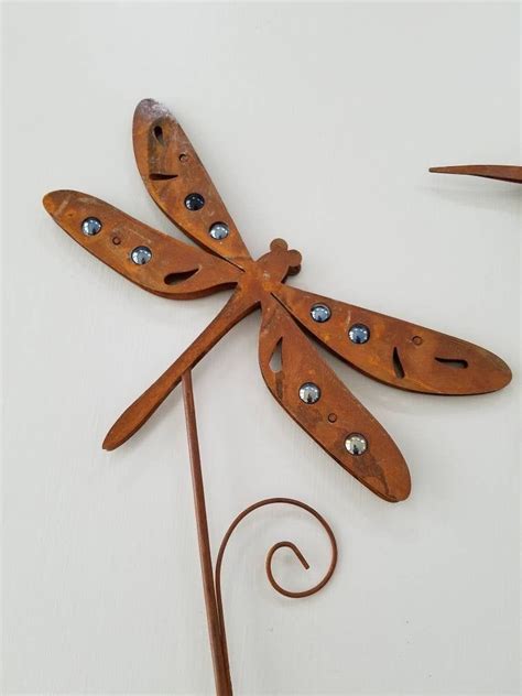 Rusty Metal Dragonfly Yard Art Garden Stake Garden Art Etsy