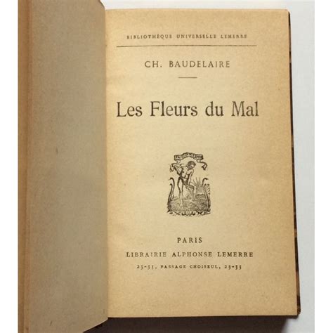 Charles Baudelaire Les Fleurs Du Mal Alphonse Lemerre