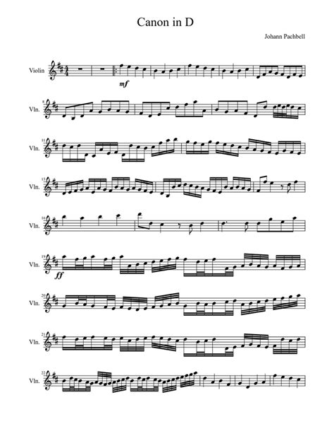 The pachelbel canon free printable piano music. Print and download in PDF or MIDI Canon in D - Johann Pachbell. Made by Clarry Cahill. | Violin ...