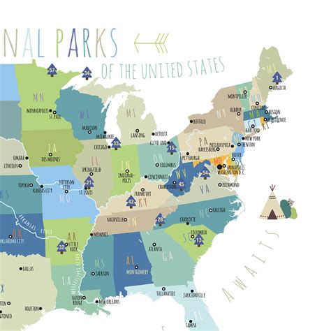 63 Us National Parks Map Printable Adventure Awaits Us Etsy