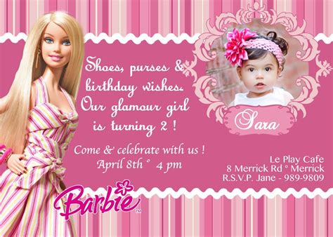 Free Barbie Doll Invitation Card Barbie Birthday Invitations Barbie Free Printable Barbie
