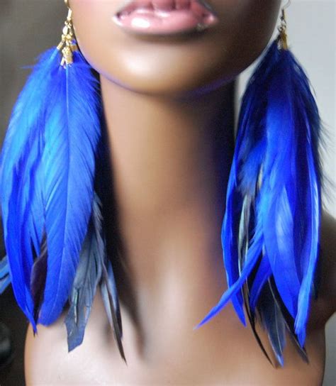 Make Long Feather Earrings Long Blue Feather Earrings By Marcieroxx On Etsy Feather Jewelry
