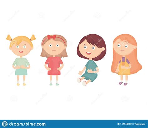 Group Of Little Girls Characters Stock Vector Illustration Of Healthy