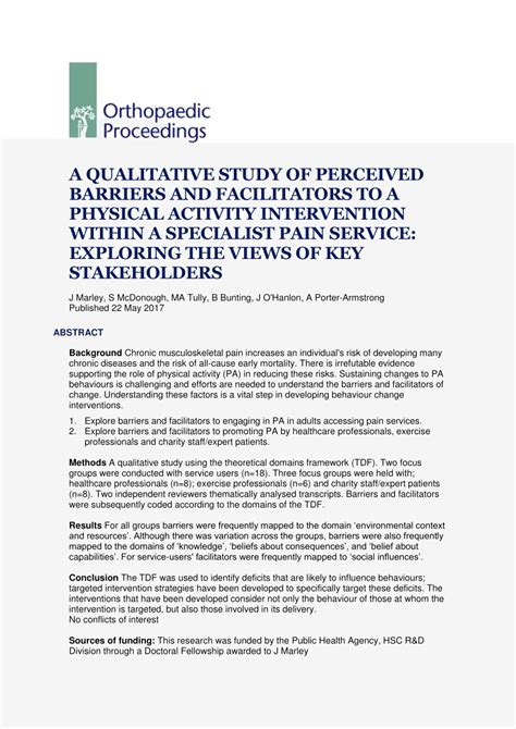 Pdf A Qualitative Study Of Perceived Barriers And Facilitators To A
