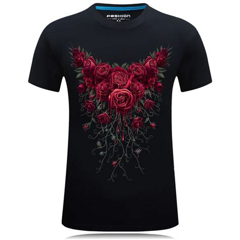000000t Summer Cotton T Shirt Men Rose Rose Flower Printed Fashion