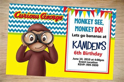 Curious George Birthday Invitation Curious By Partyboxinvites 4th