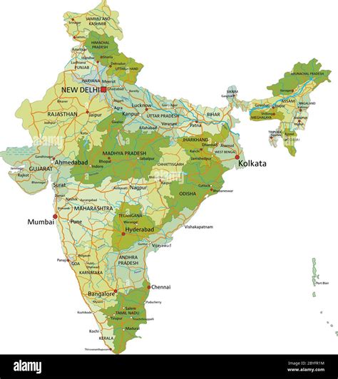 Highly Detailed Editable Political Map With Separated Layers India