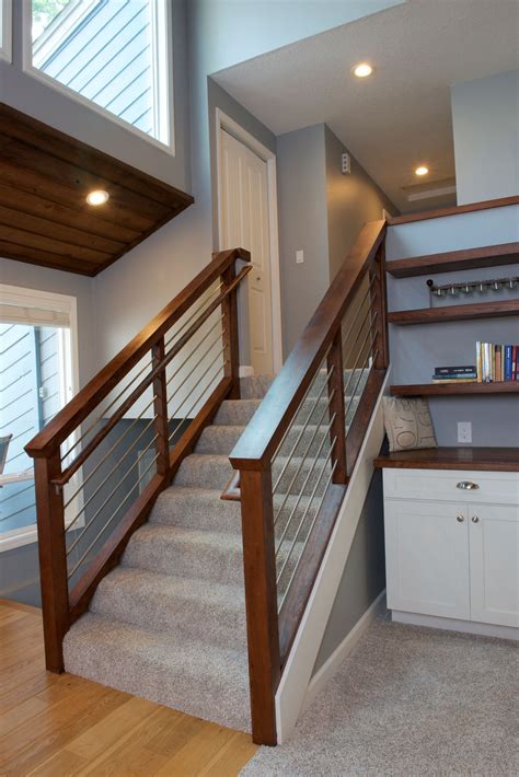 Cable Rail Home Stairs Design Wood Railings For Stairs Wooden