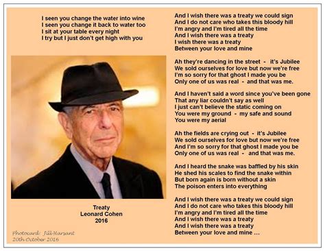 Leonard Cohens Lyrics To Treaty Leonard Cohen Lyrics Leonard Cohen