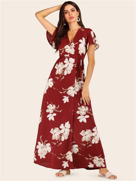 Large Floral Wrap Maxi Dress Shein Uk