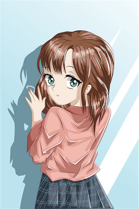 Beautiful Anime Girl With Brown Hair And Green Eyes 1925811 Vector Art