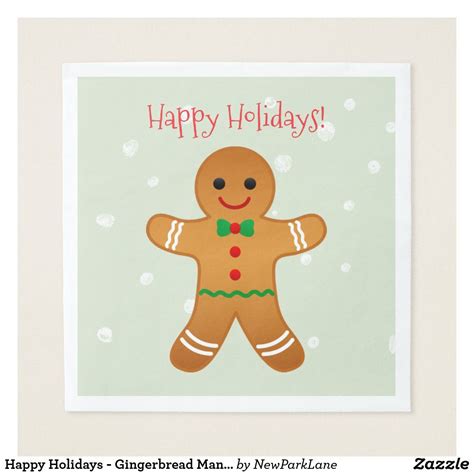 Happy Holidays Gingerbread Man Sage Green Napkins