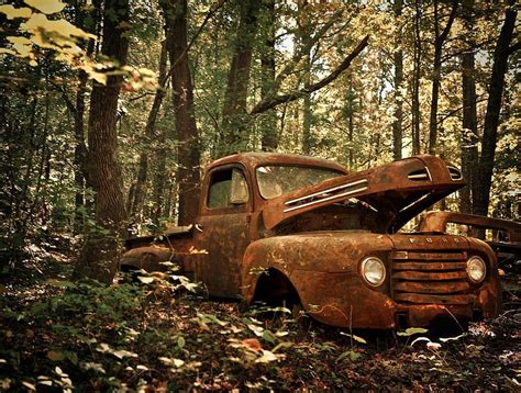 Forest White Old City Car Abandoned Wood Mud Rust Dirt