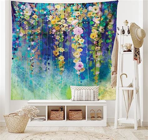 Ambesonne Watercolor Flower Tapestry Vines Flowers In Soft