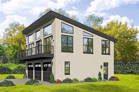 Plan 68541vr 3 Car Modern Carriage House Plan With Sun Deck In 2021
