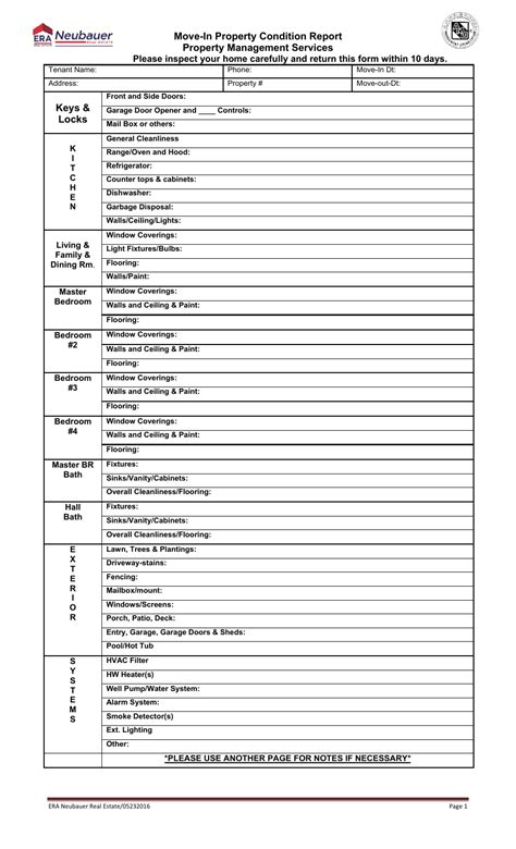 Move In Property Condition Report Template Neubauer Fill Out Sign